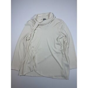 Pure Essence Cream Textured Cowl Neck Wrap Hem Long Sleeve Soft Boutique Top XS